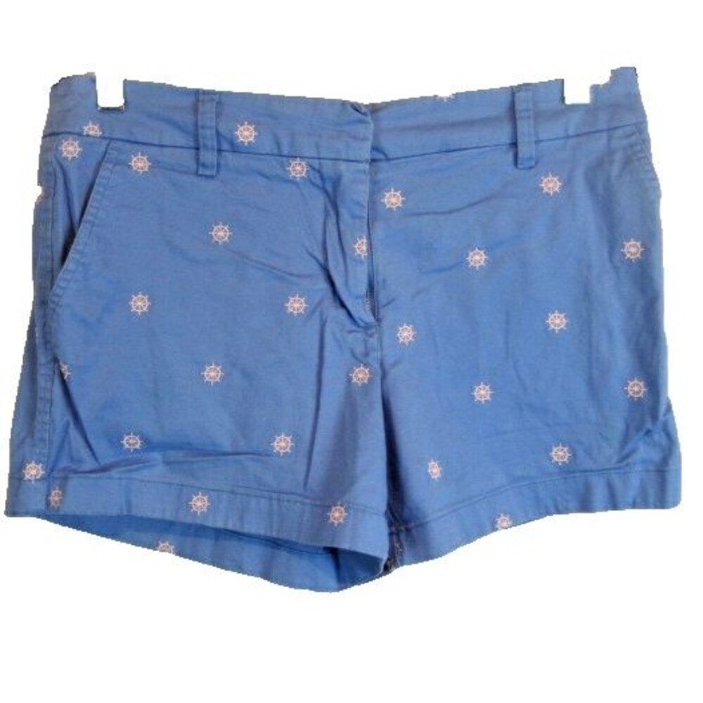 Womens British Khaki Blue Cotton/Spandex Shorts w Embroidery sz 4 x 4"